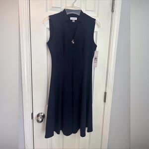 NWT Calvin Klein Dress sleeveless Fit & FlareNavy Zip front A-Line size 6petite.